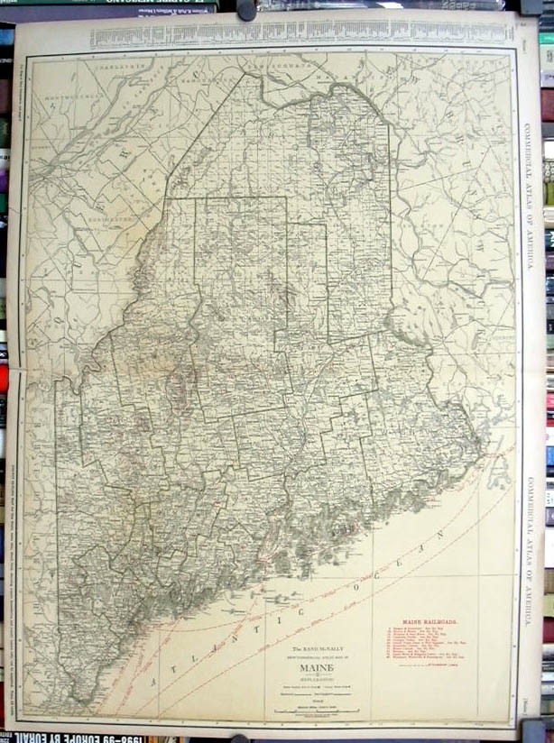 Rand McNally Commercial Atlas Map of Maine with railroads ca 1915
