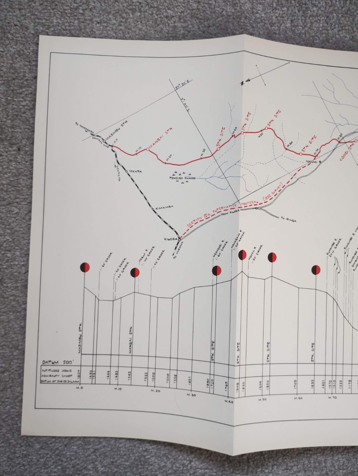 1952 Original East African Railways Map of Route: Masimbu to Mpanga (Tanzania)