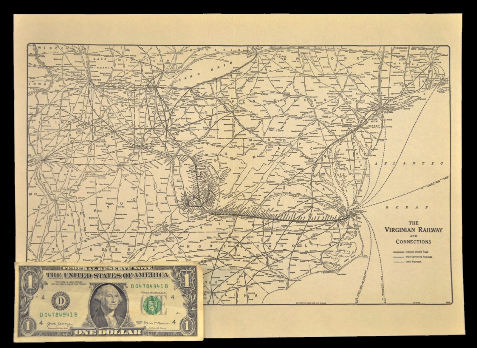 Vintage VIRGINIAN RAILWAY Map Railroad Original Deepwater Norfolk Antique