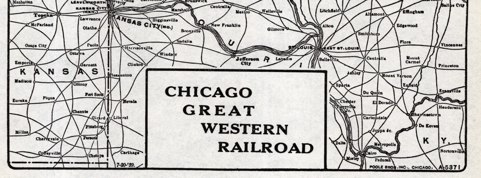 1939 Antique Chicago Great Western Railroad Map Vintage Railway Map 2548