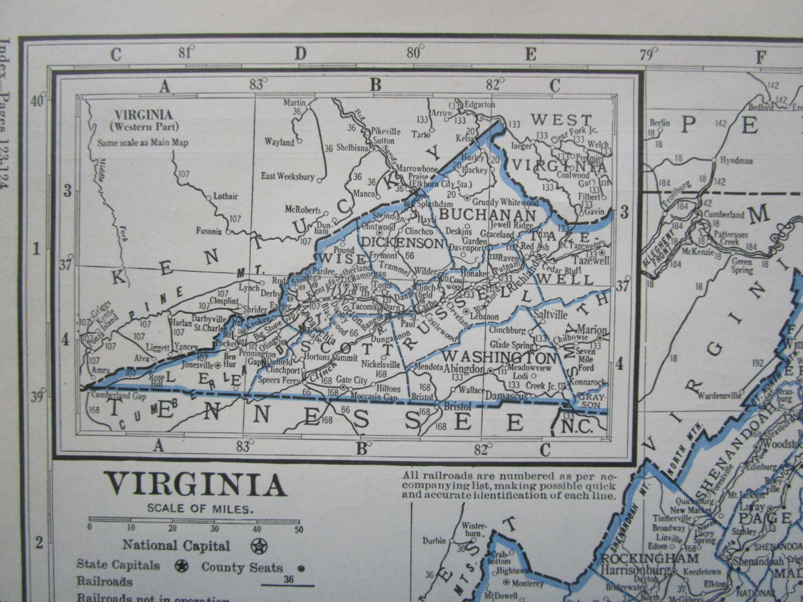 VA VT 1933 VIRGINIA RAILROAD Map WHITE SULPHUR & HUNTERSVILLE RR ~or~ VERMONT