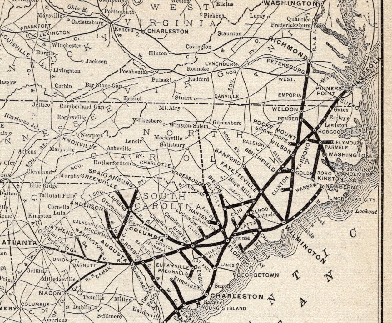 1910 Antique ATLANTIC COAST Line RAILROAD Map Vintage Railway Map 1624