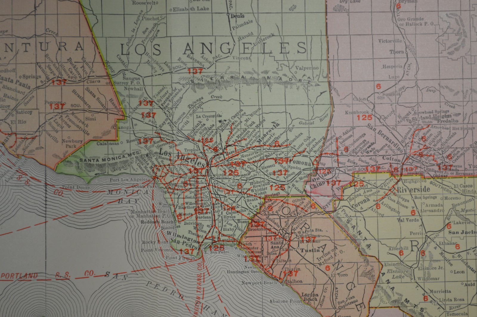CALIFORNIA – SOUTH – 1912 – RAND-McNALLY NEW COMMERCIAL ATLAS – SHOWS RAILROADS