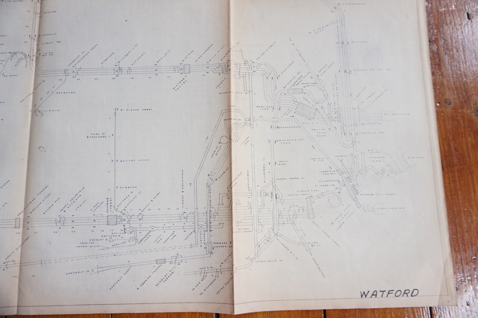 c1960s Watford Running Lines Division Linen Track Route Plan Railway Map