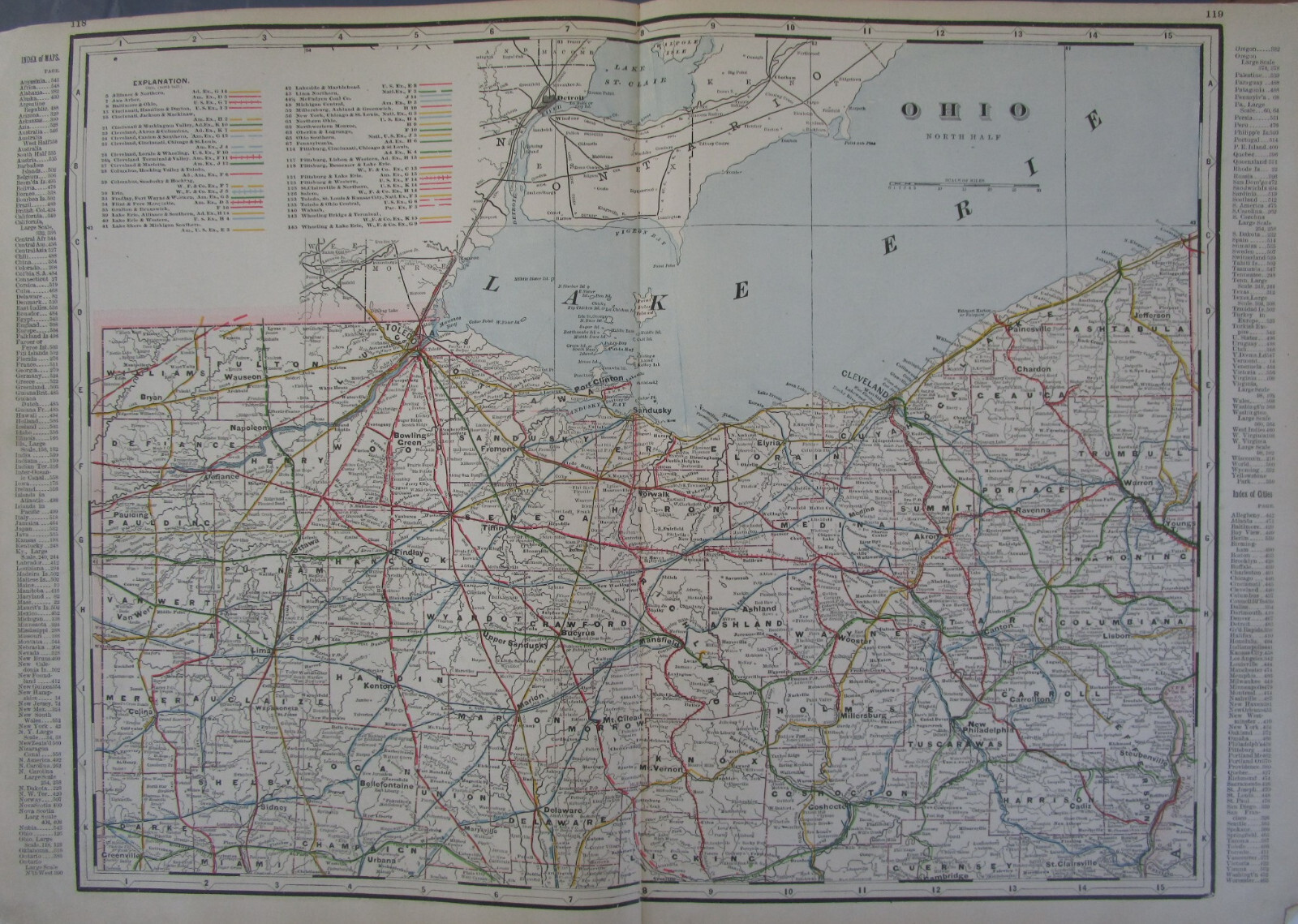 OH 1897 NORTHERN OHIO RAILROAD Map. Cram. MIILERSBURG, ASHLAND, & GREENWICH RR