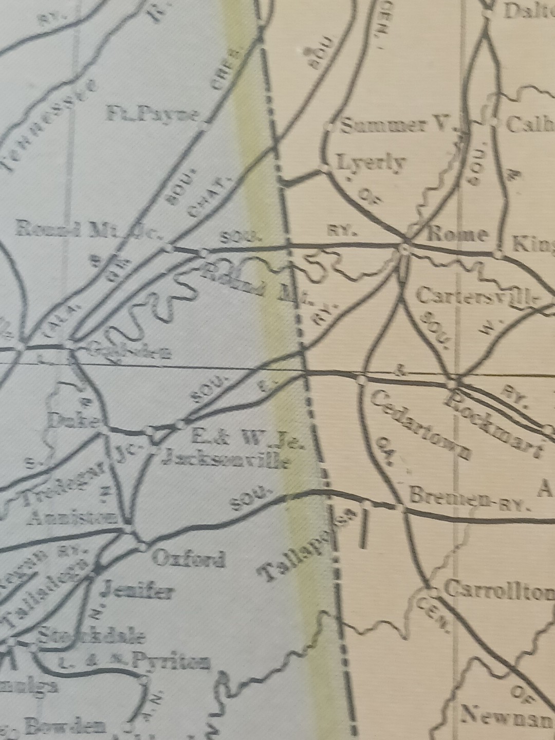 1905 Train Route Map Alabama & Georgia ALL Railroad Company Lines Marked 11x 9″