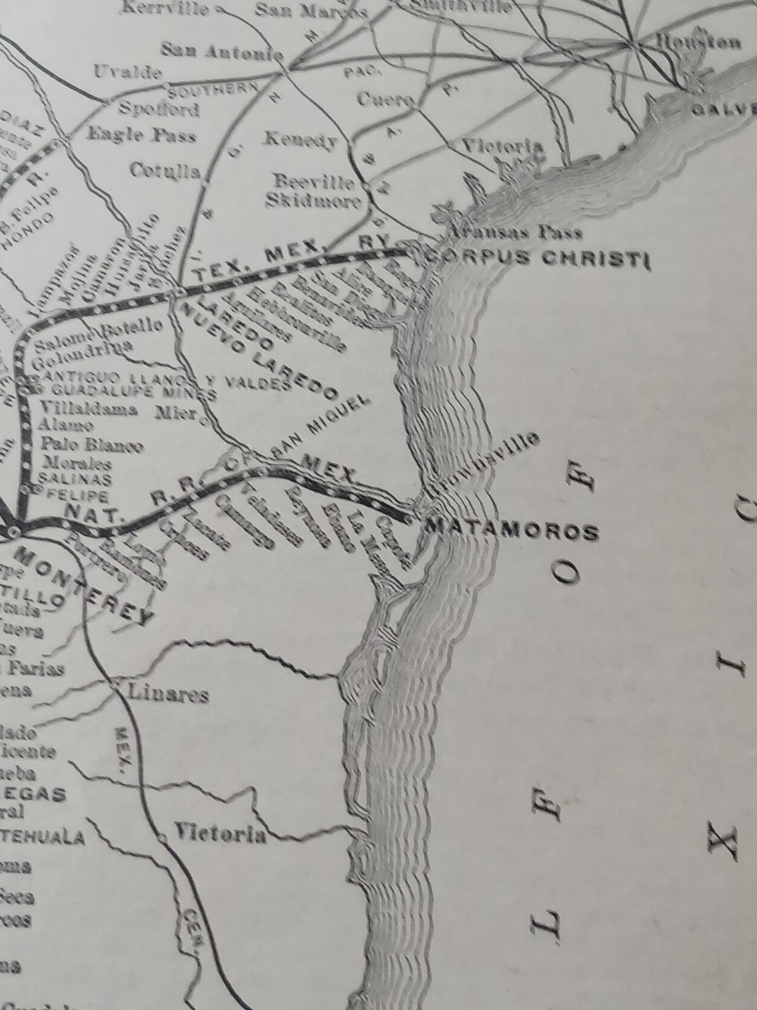 1905 Train Route Map NATIONAL RAILROAD OF MEXICO Mexican International Railway