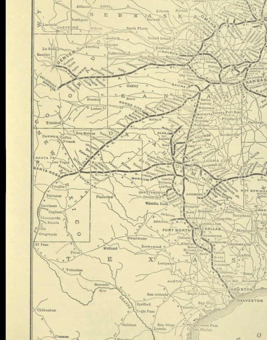Vintage ROCK ISLAND Railroad Map RI RR Santa Rosa Memphis Eunice Denver ca1925