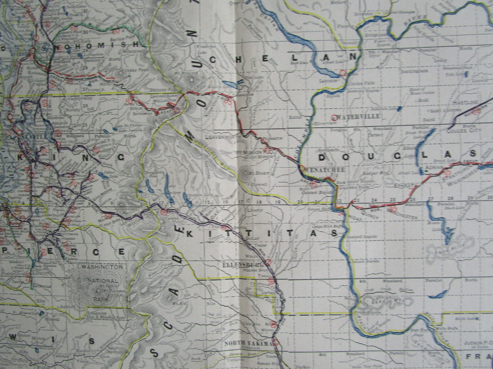 WA 1903 WASHINGTON State STEAM / INTERURBAN ELECTRIC RAILROAD / STEAMSHIP Map