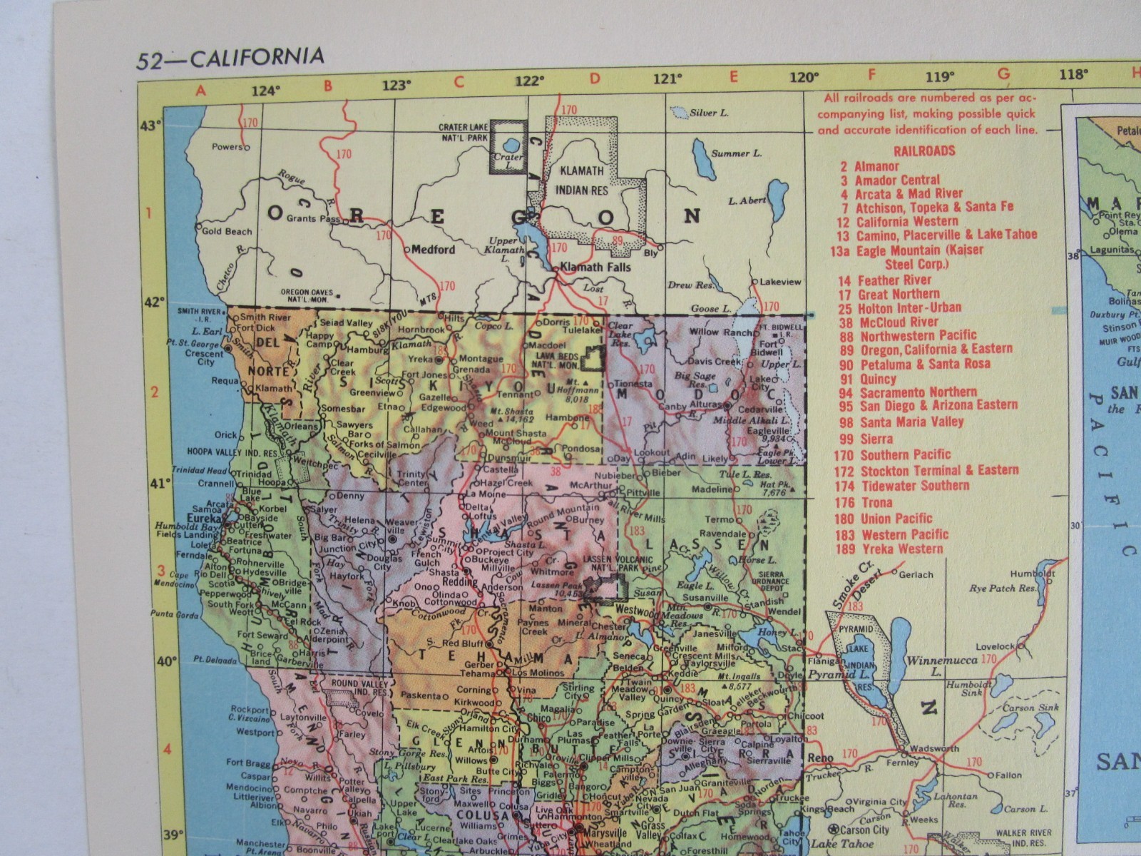 CA AR Vintage 1957 CALIFORNIA RAILROAD MAP. ARKANSAS 1950s ASHLEY DREW NRTH’N RR