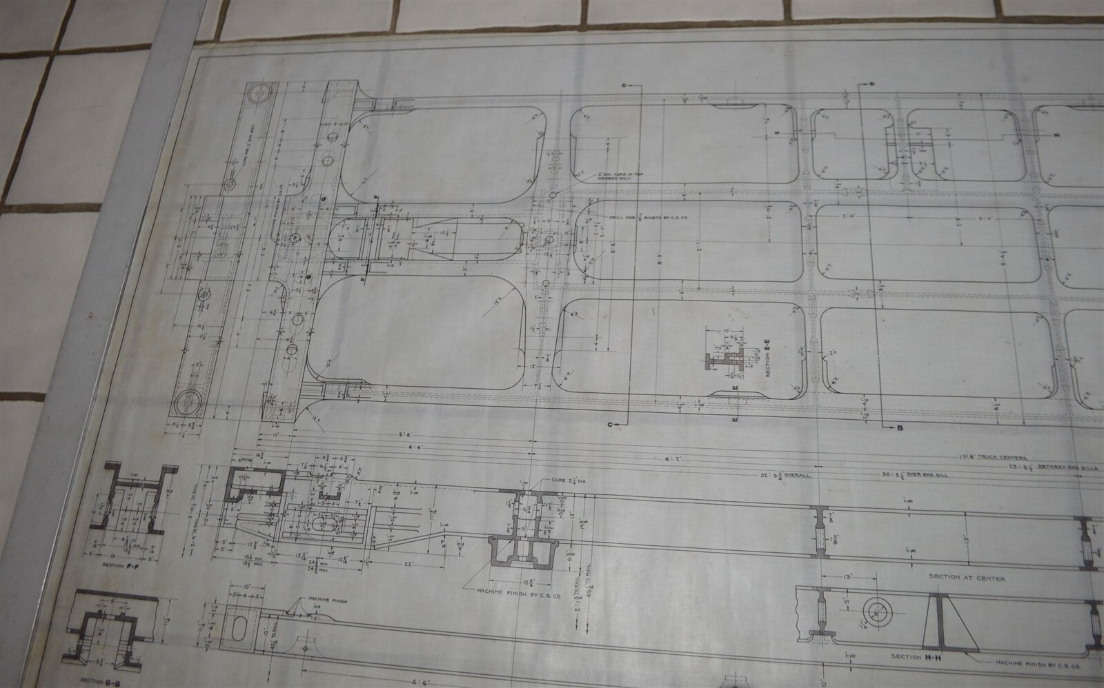 Original 1930 5ft+ Northern Pacific Railroad Blueprint Locomotive Tender Frame