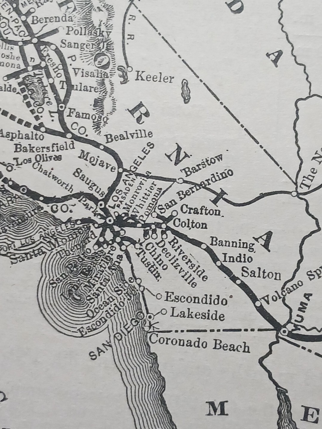 ~1898 ANTIQUE Railroad Map SOUTHERN PACIFIC COMPANY LINES Pacific System CA AZ
