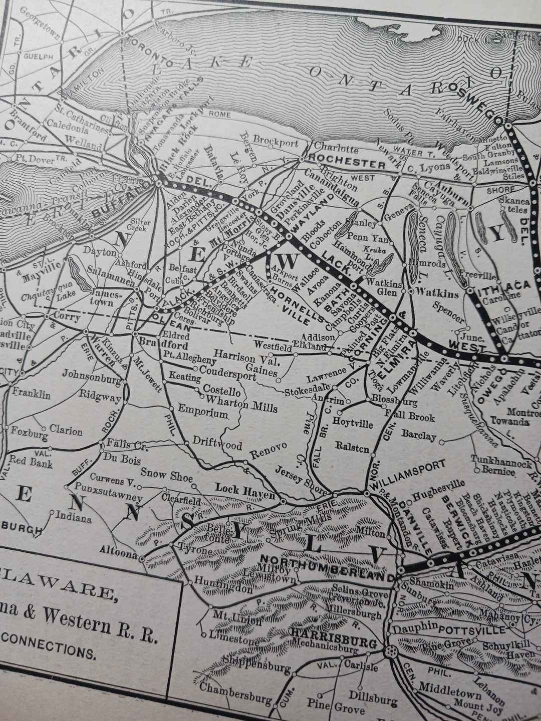 1892 Antique Railway Map DELAWARE LACKAWANNA & WESTERN RAILROAD Train Routes