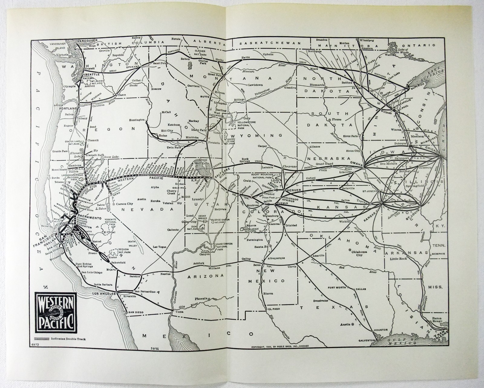Western Pacific Railroad – Original 1941 System Map. Vintage Raiway