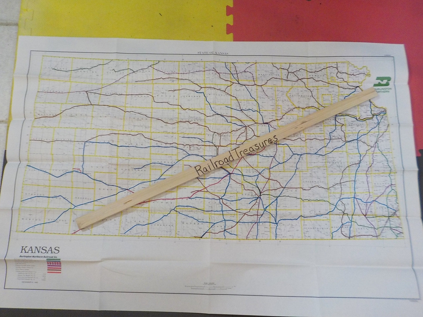Map Burlington Northern Kansas State Railroad Map 1983 August