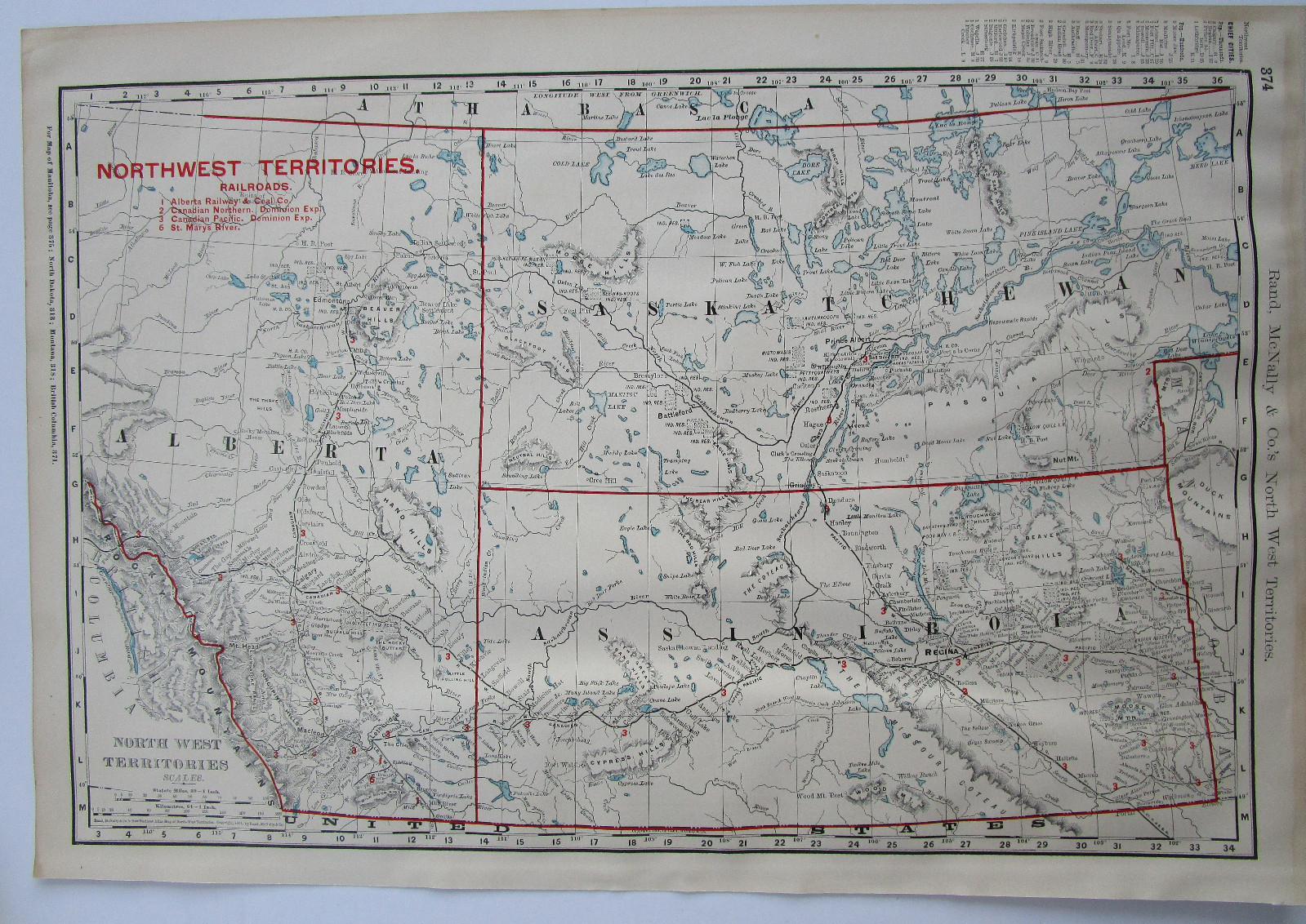 Lg 1901 CANADA NORTHWEST TERRITORIES RAILROAD Map McN Business ST MARYS RIVER RR