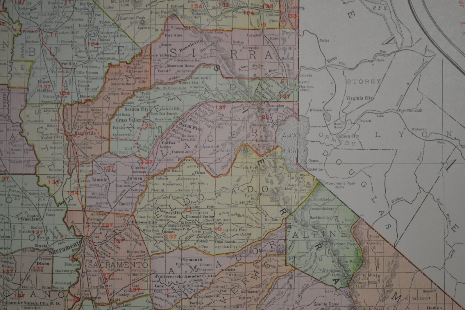 CALIFORNIA – NORTH – 1912 – RAND-McNALLY NEW COMMERCIAL ATLAS – SHOWS RAILROADS