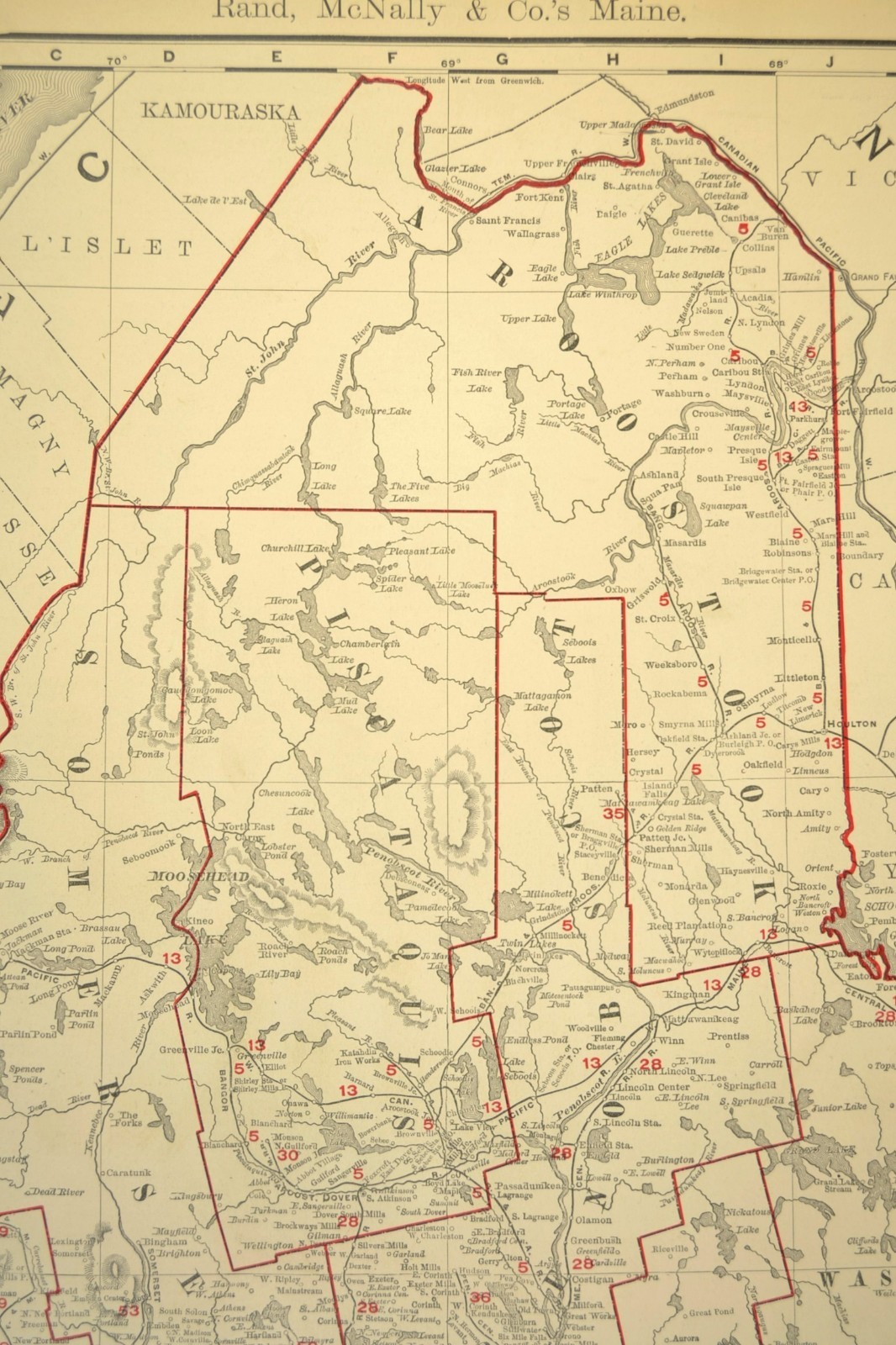 1901 Antique Maine Railroad Map Large Maine Central RR BAR CN RR Atlas Map DATED
