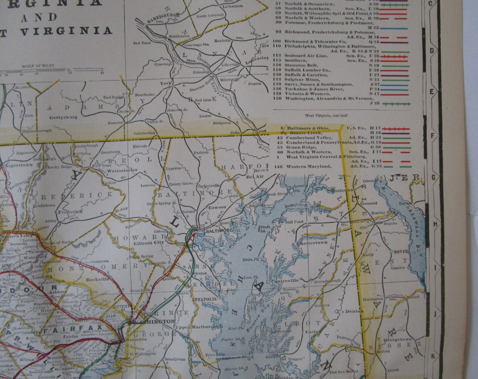 VA WV 1898 EASTERN VIRGINIA, W. VA STEAM RAILROAD Map. FARMVILLE & POWHATAN RR