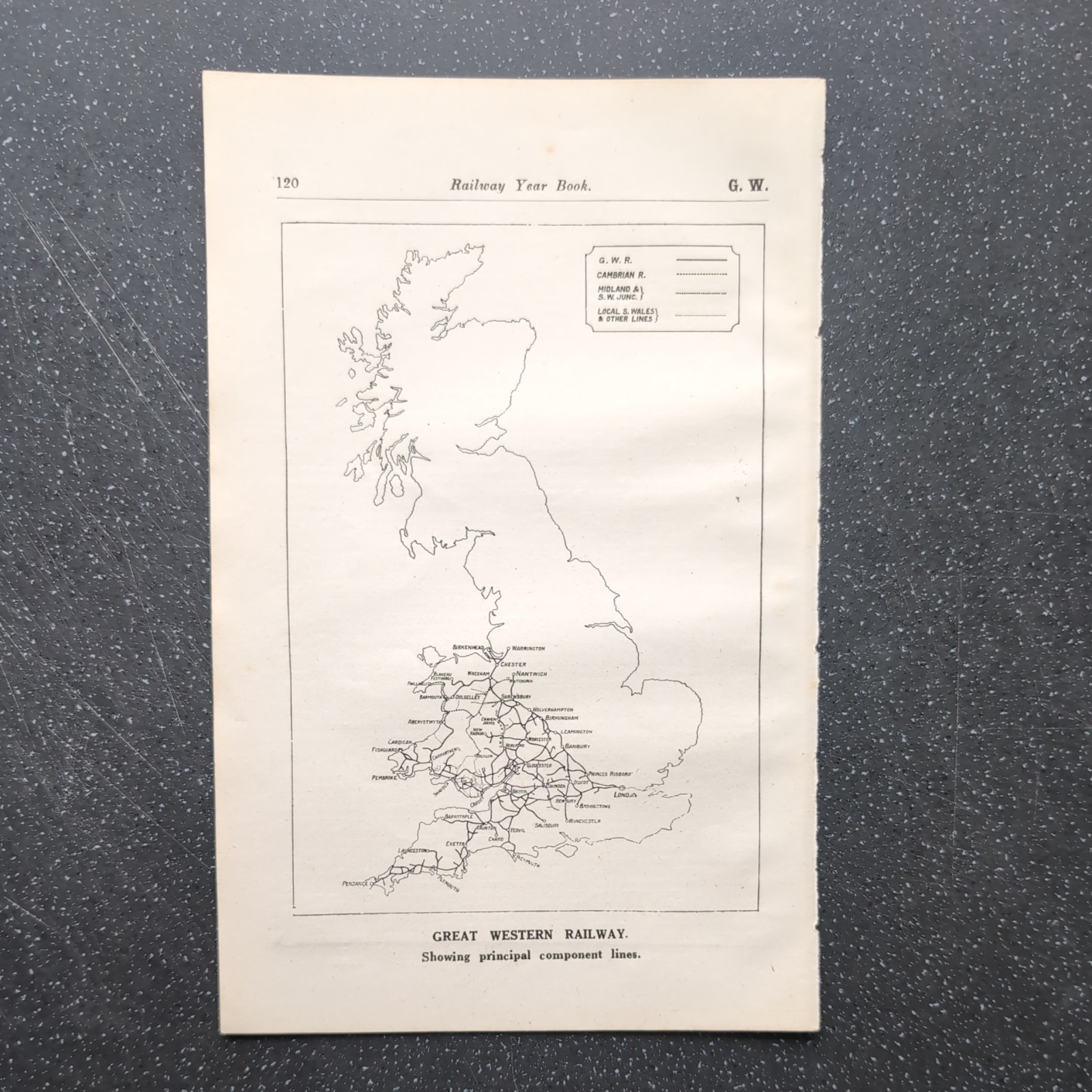 Original 1923 Map Of Great Western Railway Principal Component Lines