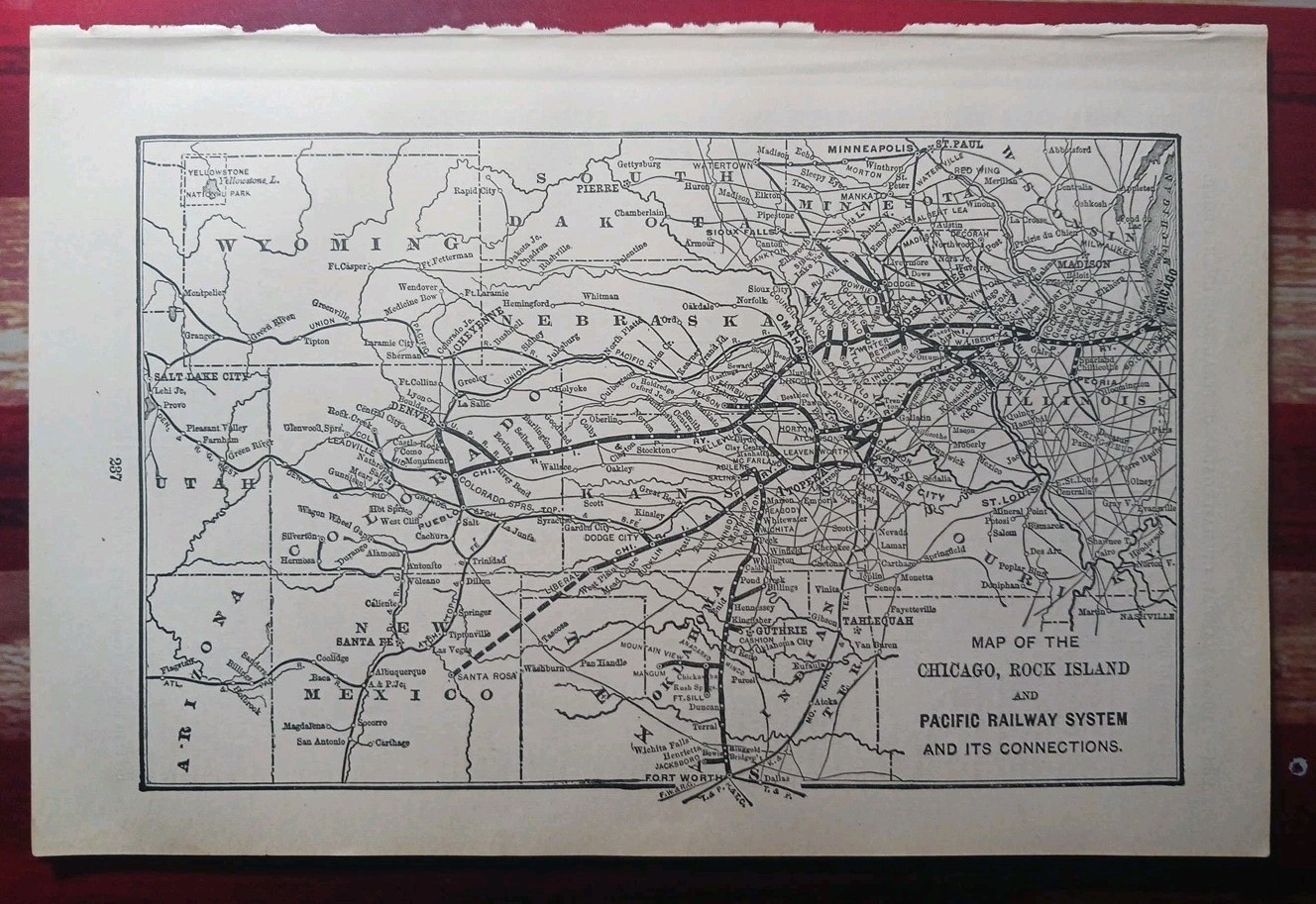 1901 Railroad Map CHICAGO ROCK ISLAND & PACIFIC RAILWAY SYSTEM all Train Routes