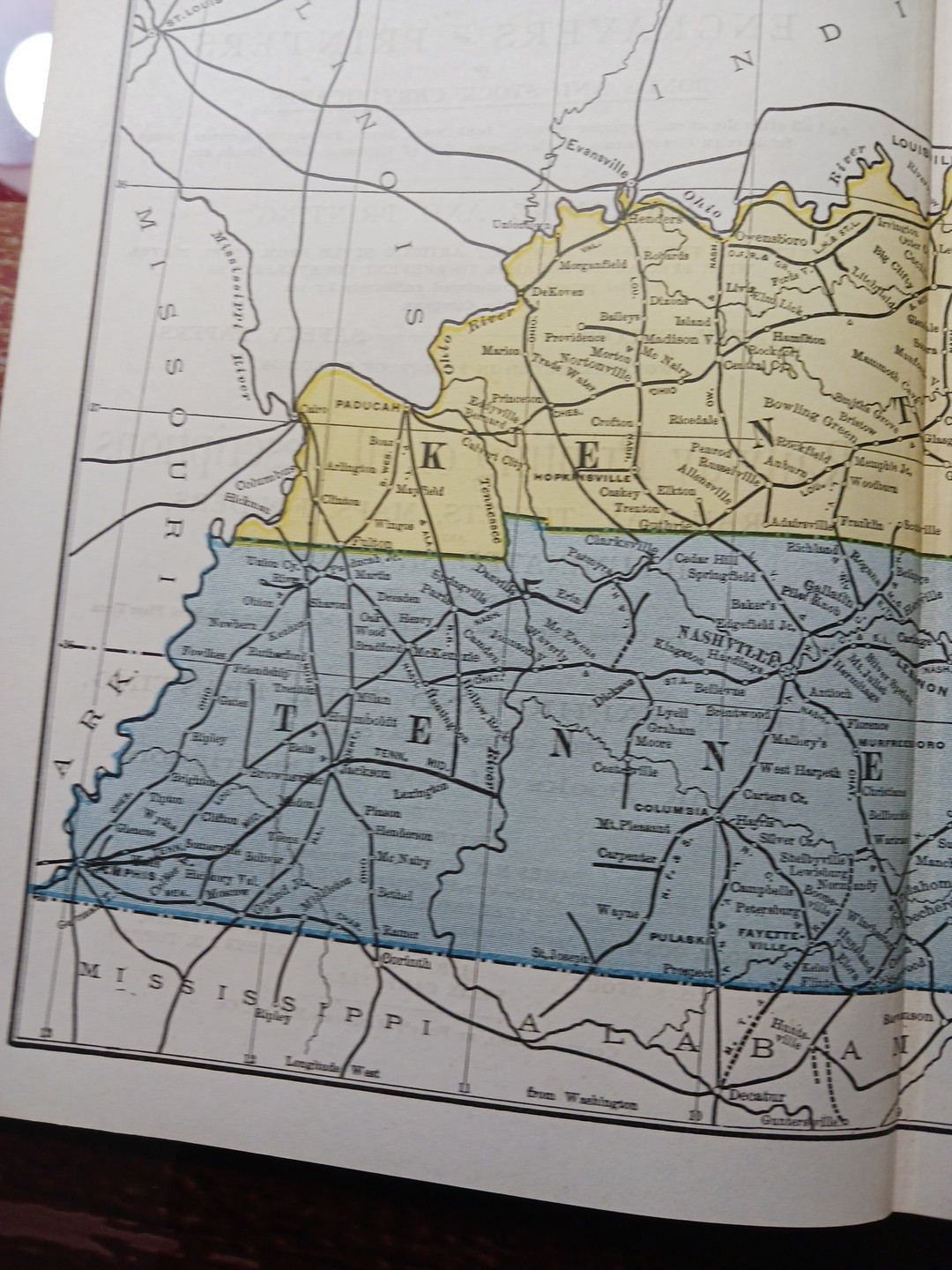 1897 Train Route Map KENTUCKY & TENNESSEE all Railroad Lines stations 9×11 TN KY