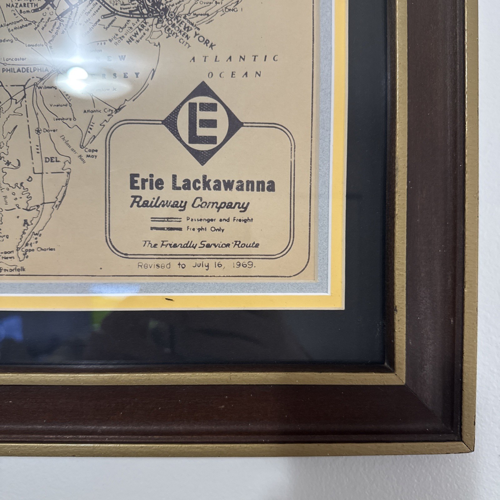 Vintage Pennsylvania Framed 1969 Erie Lackawanna Railway Map 24×16 1960s 1970s