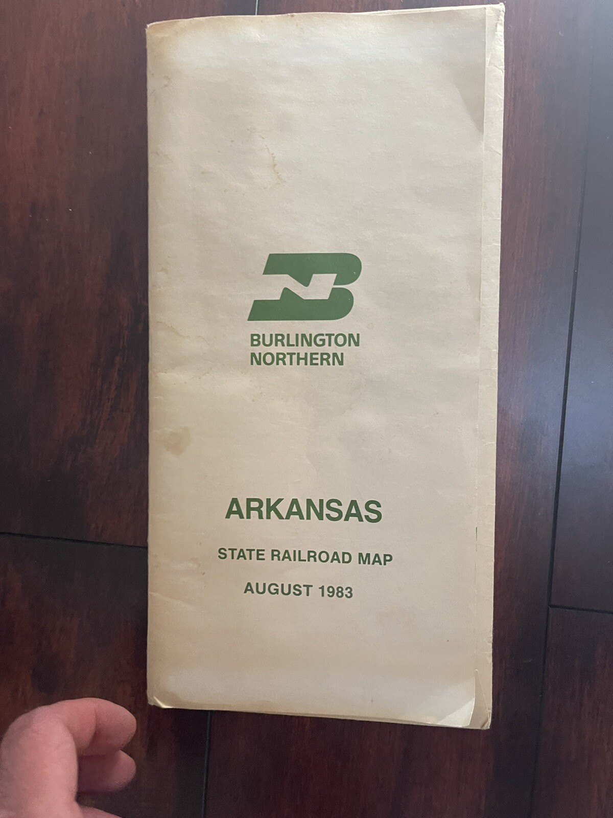 Burlington Northern Railroad 1983 Arkansas State Railroad Map in sleeve PR1