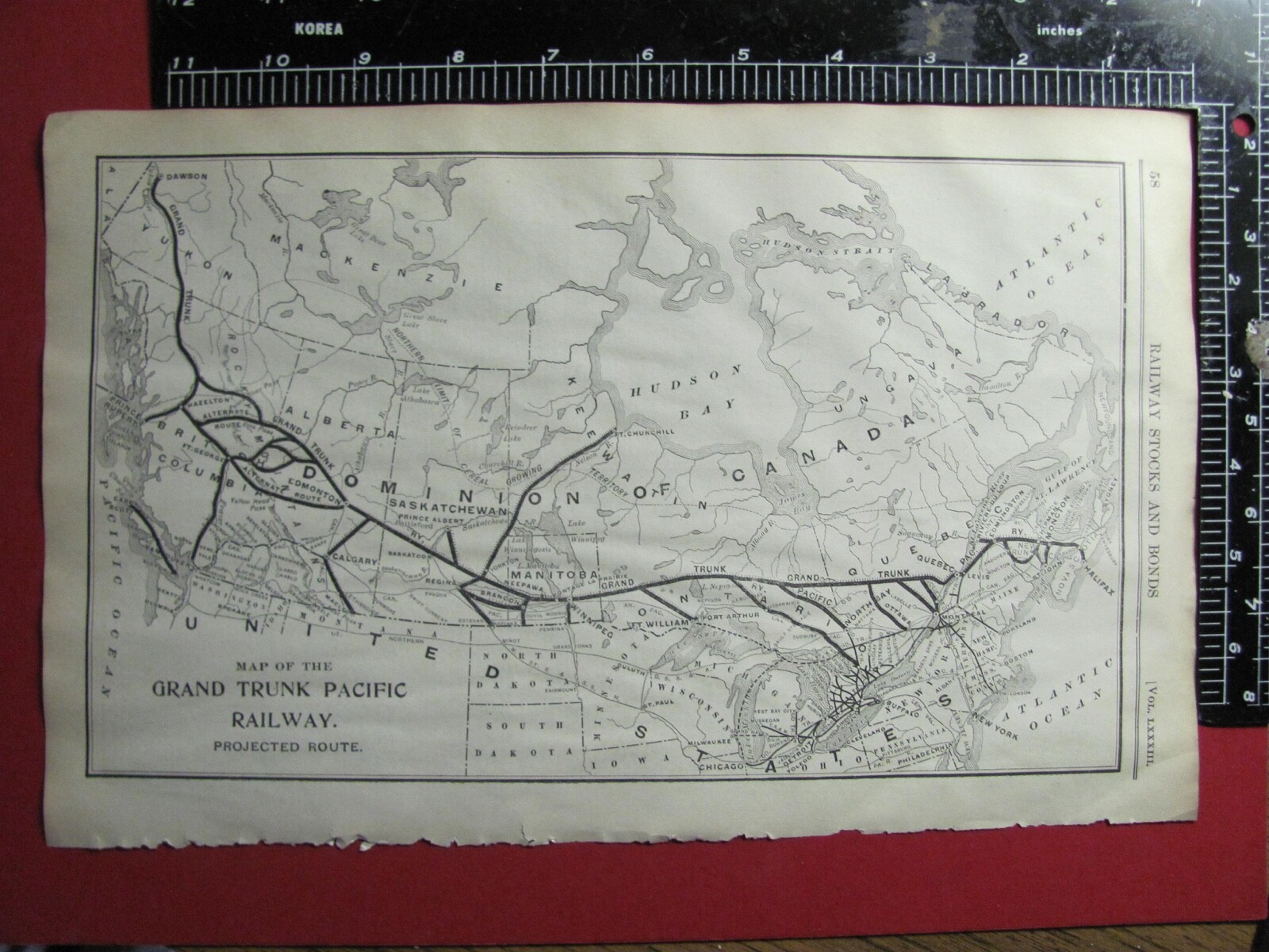 1906 GRAND TRUNK PACIFIC RAILROAD SYSTEM MAP MICHIGAN CANADA PROJECTED ROUTE