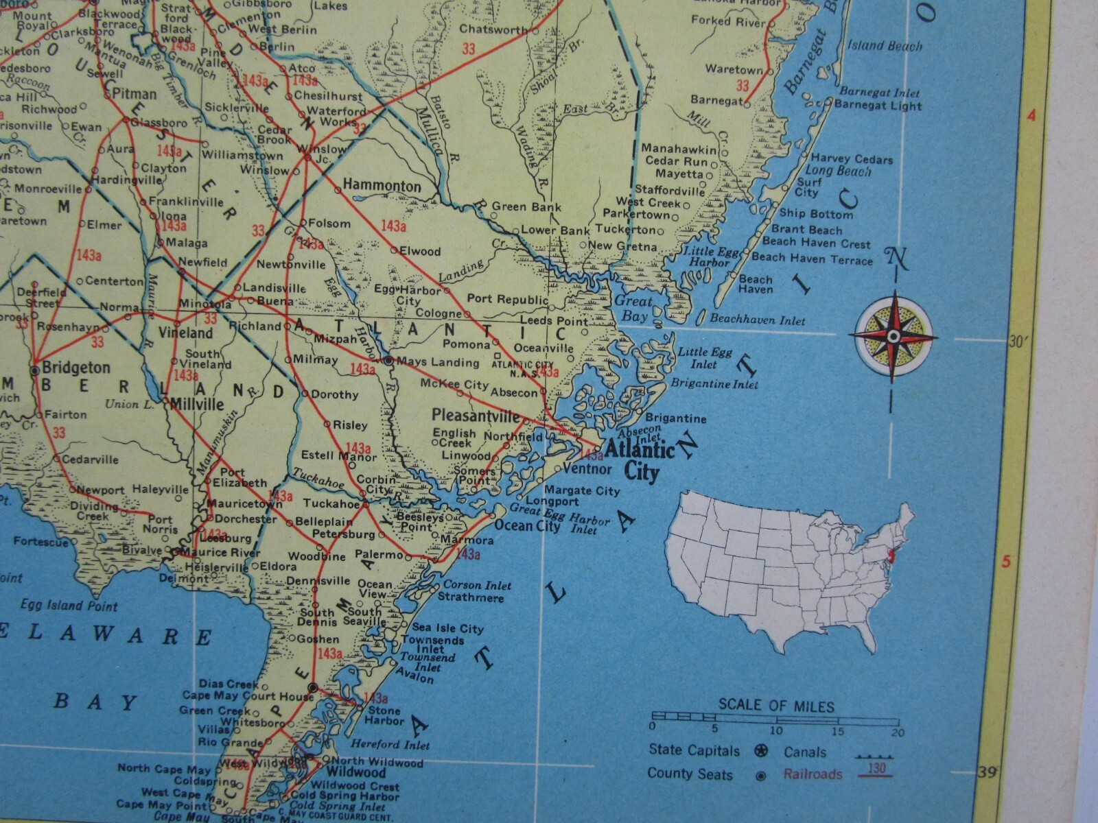 NJ NM Vtg 1952 NEW JERSEY RAILROAD Map. MORRISTOWN & ERIE RR ~or~ NEW MEXICO