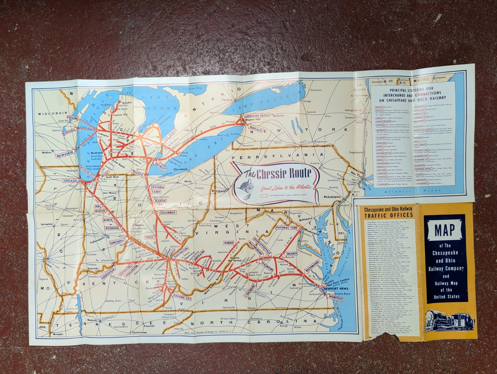 BN ORIGINAL C&O CHESAPEAKE & OHIO RAILROAD SYSTEM MAP