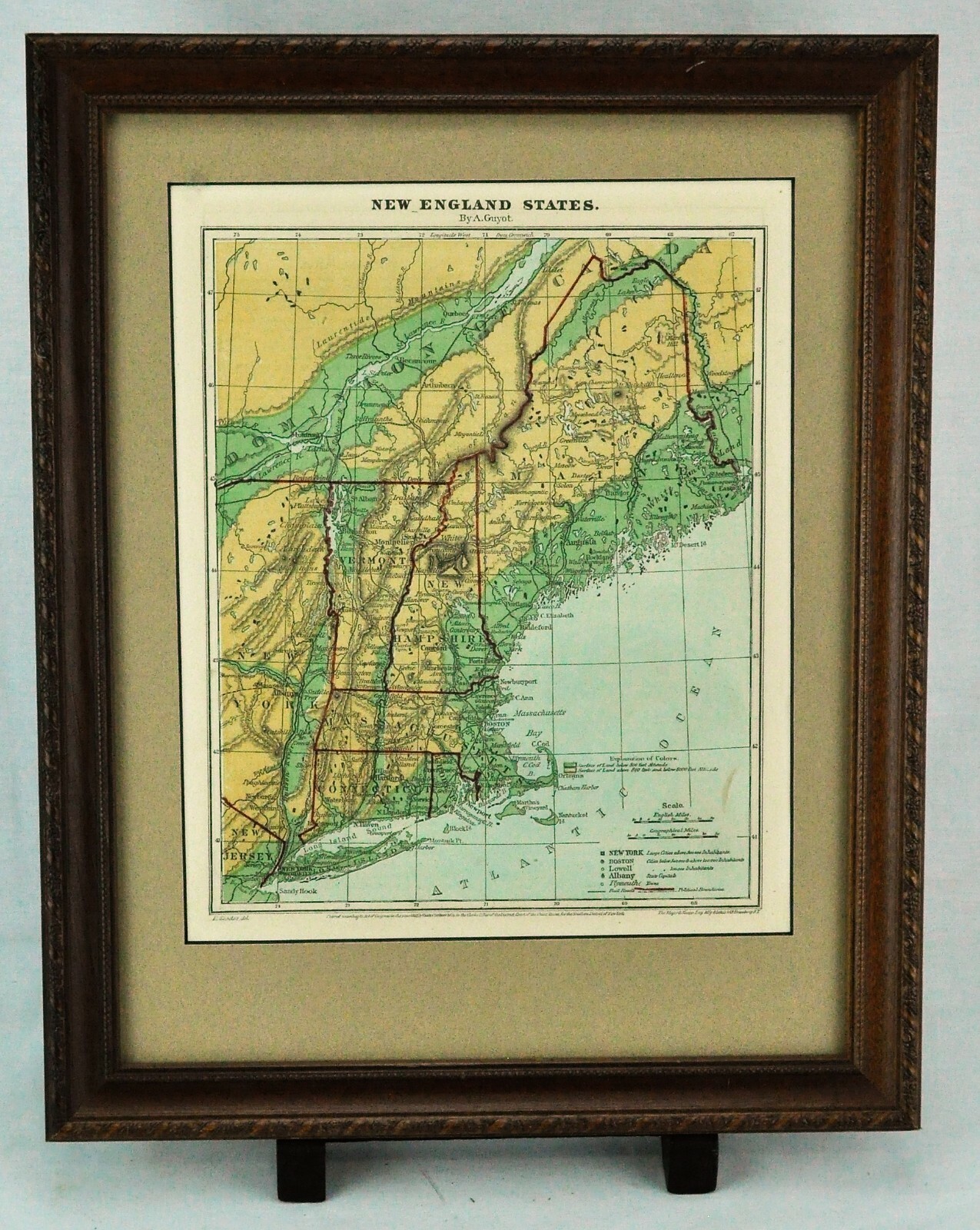 1865 Guyot Physical Map New England States 10 ¾” x 8 ¼” (BI#2100-RA/191108)