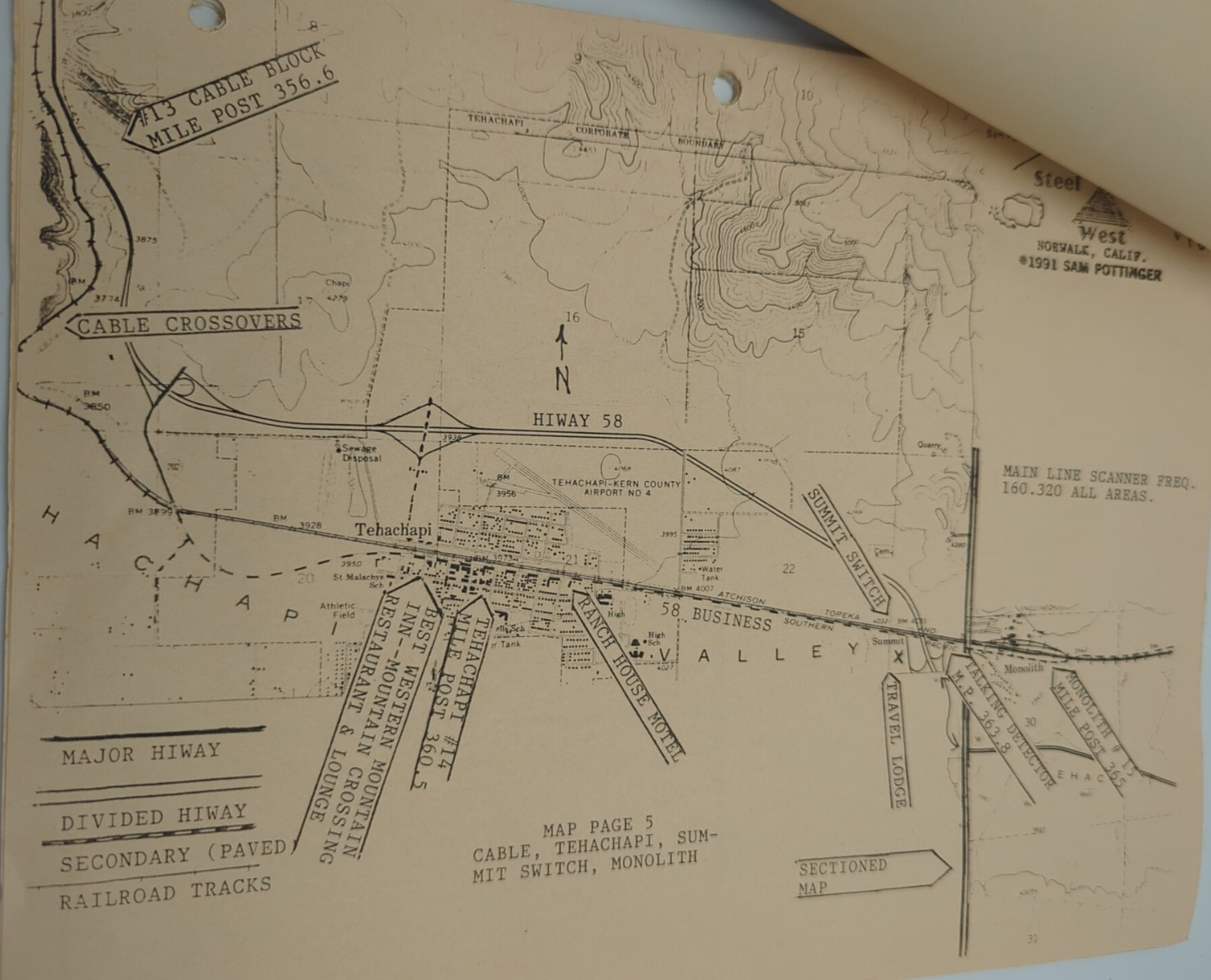 TEHACHAPI 1991 Rail Map and Guide – Sam Pottinger Steel Rails West