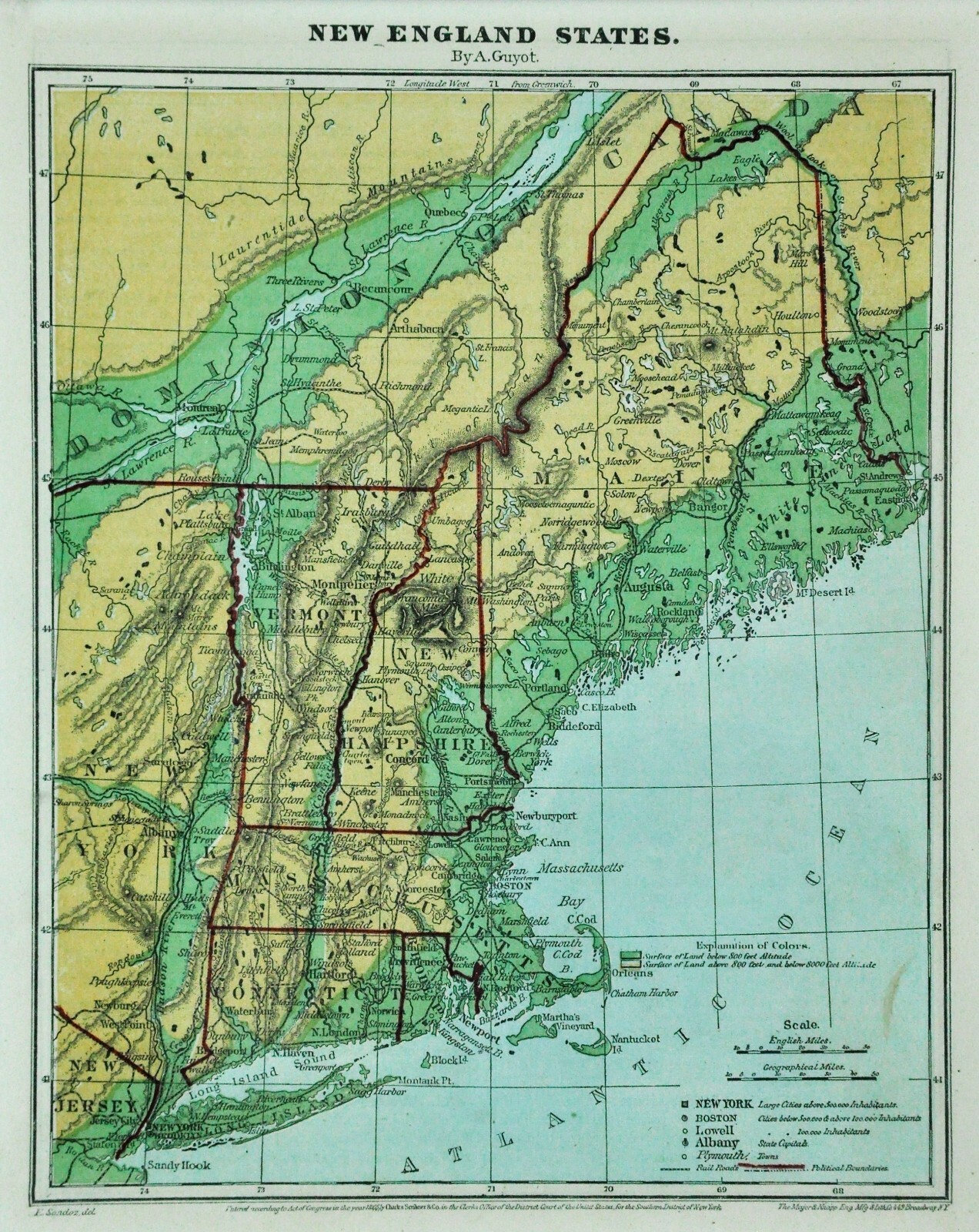 1865 Guyot Physical Map New England States 10 ¾” x 8 ¼” (BI#2100-RA/191108)