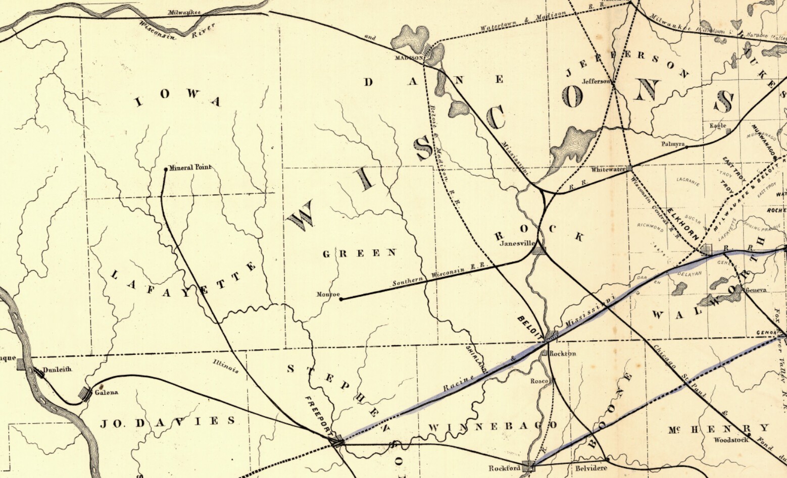 Map of Fox River Valley Railroad Illinois 16×20