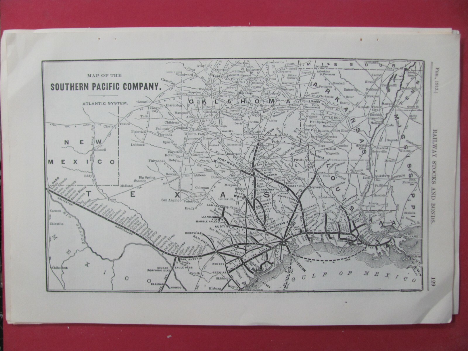 1913 SOUTHERN PACIFIC RAILROAD ATLANTIC SYSTEM MAP ROUTES STATIONS RR HISTORY