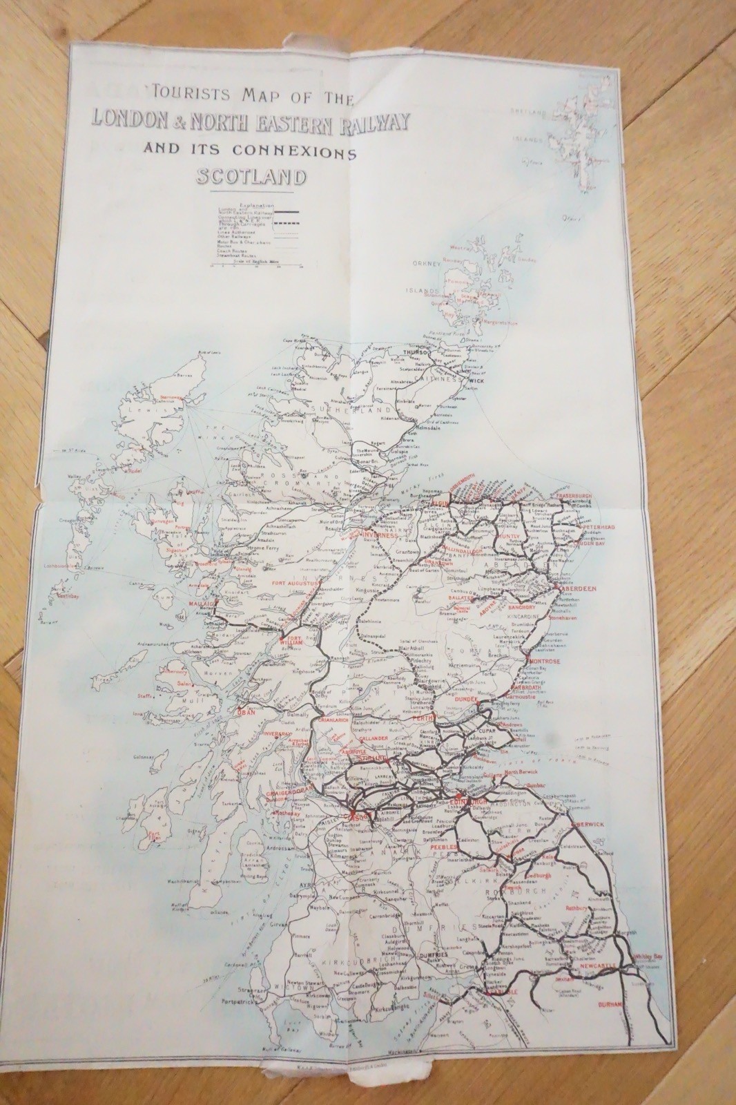 1933 LNER Scotland Connections Railway Map 40cm x 24cm