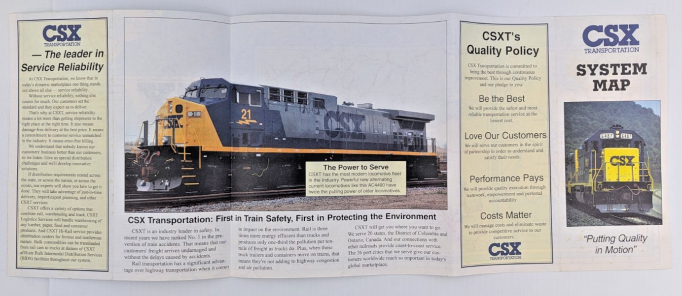 1995 Vintage CSX Transportation Railroad System Map