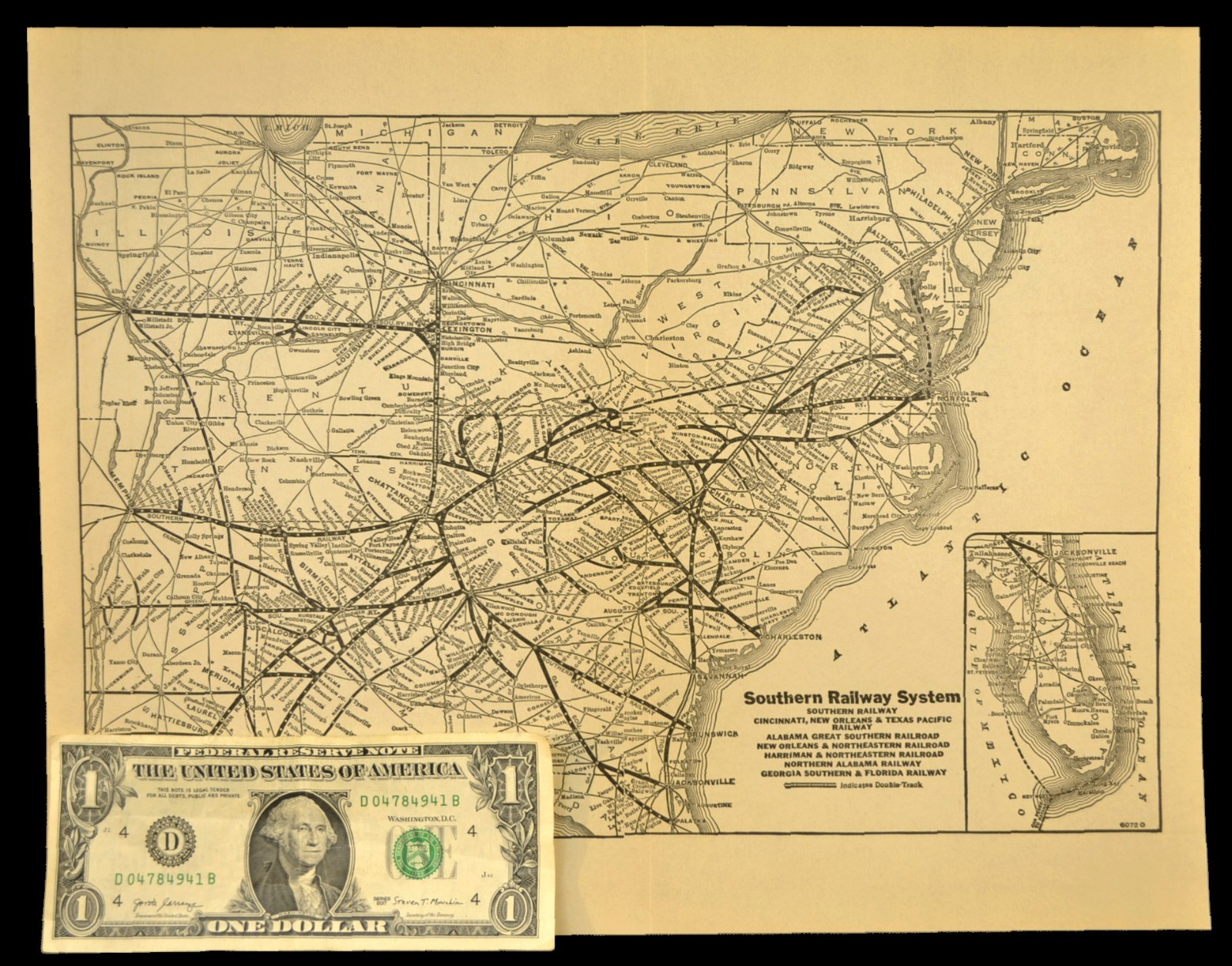 ca 1932 Southern Railway Map Railroad System Old Original Connections Antique