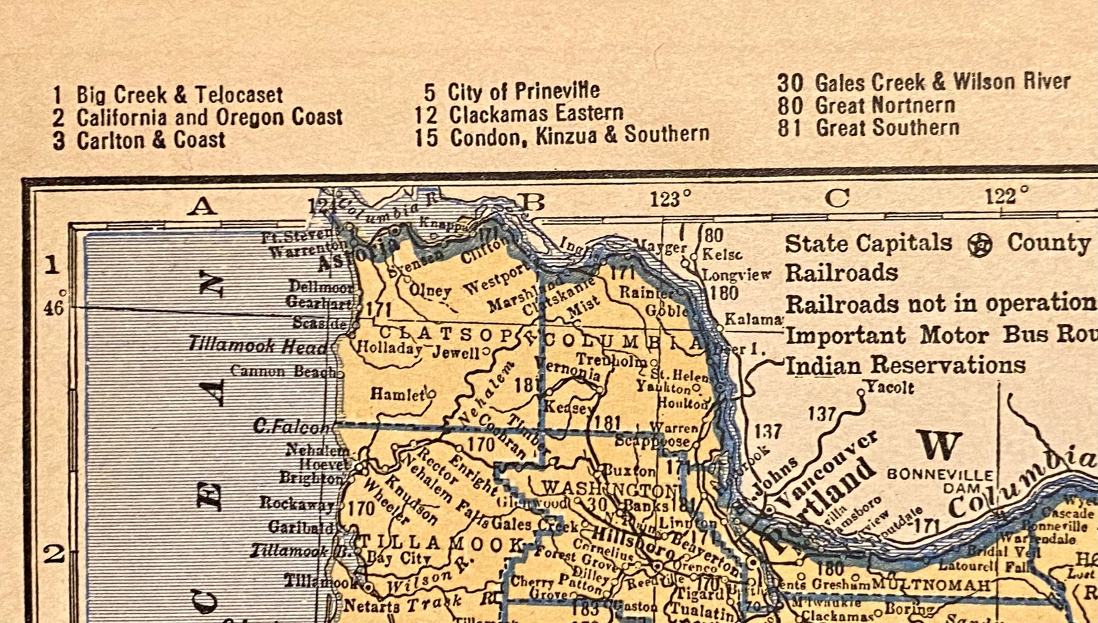OKLAHOMA & OREGON c 1935 County & Railroad Maps. Hammond & Co. 9×12″ VG-FINE
