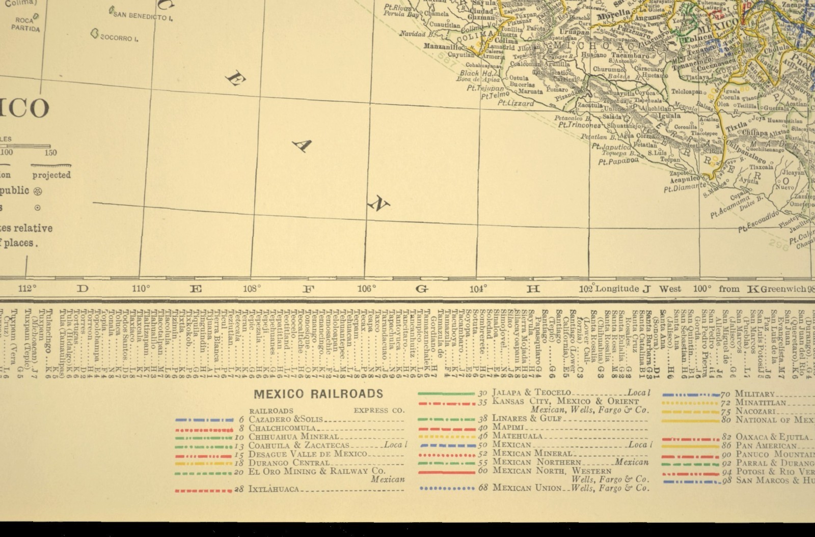1910 Antique Map of MEXICO Railroads Map ORIGINAL Atlas Southern Pacific DATED