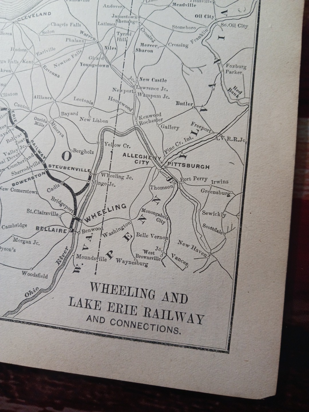 1892 Antique Railroad Map WHEELING & LAKE ERIE RAILWAY all Train Route Lines