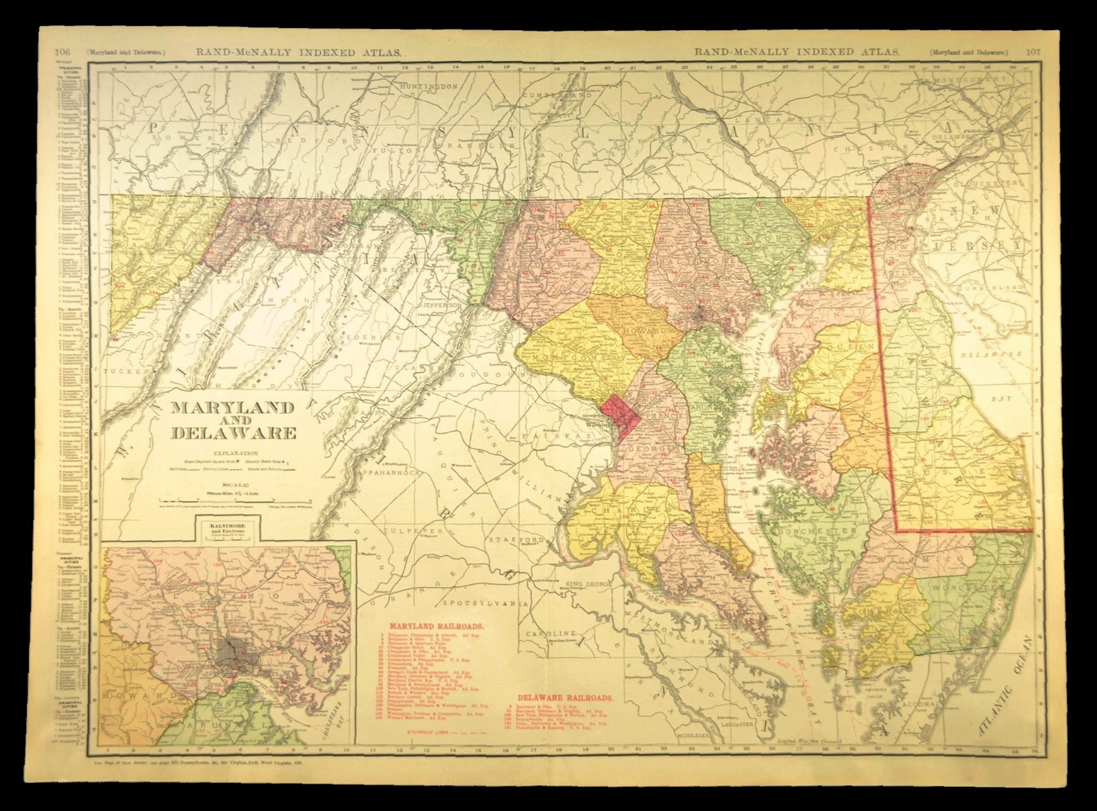 1911 Antique Maryland Railroad Map of Delaware ORIGINAL Atlas Map DATED