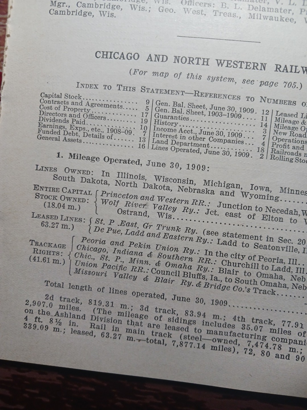 ~1910 Train Route Map + Report CHICAGO & NORTH WESTERN RAILWAY 8 Pages Railroad