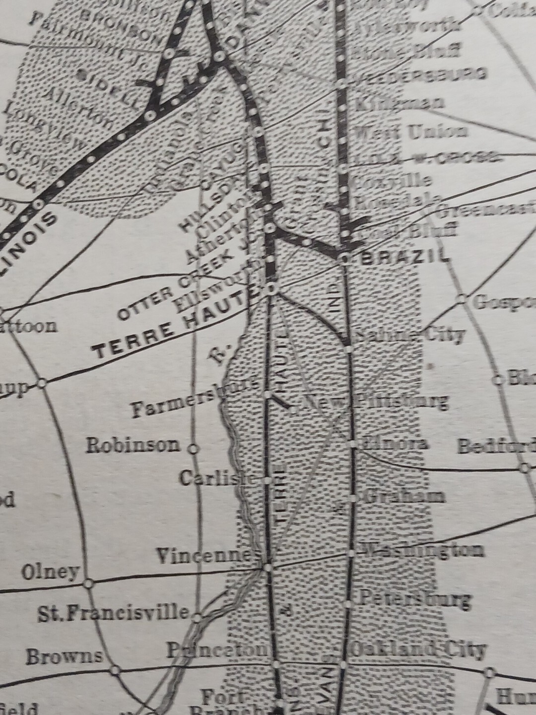 1902 Train Route Map CHICAGO & EASTERN ILLINOIS RAILROAD Coal Territory Indiana