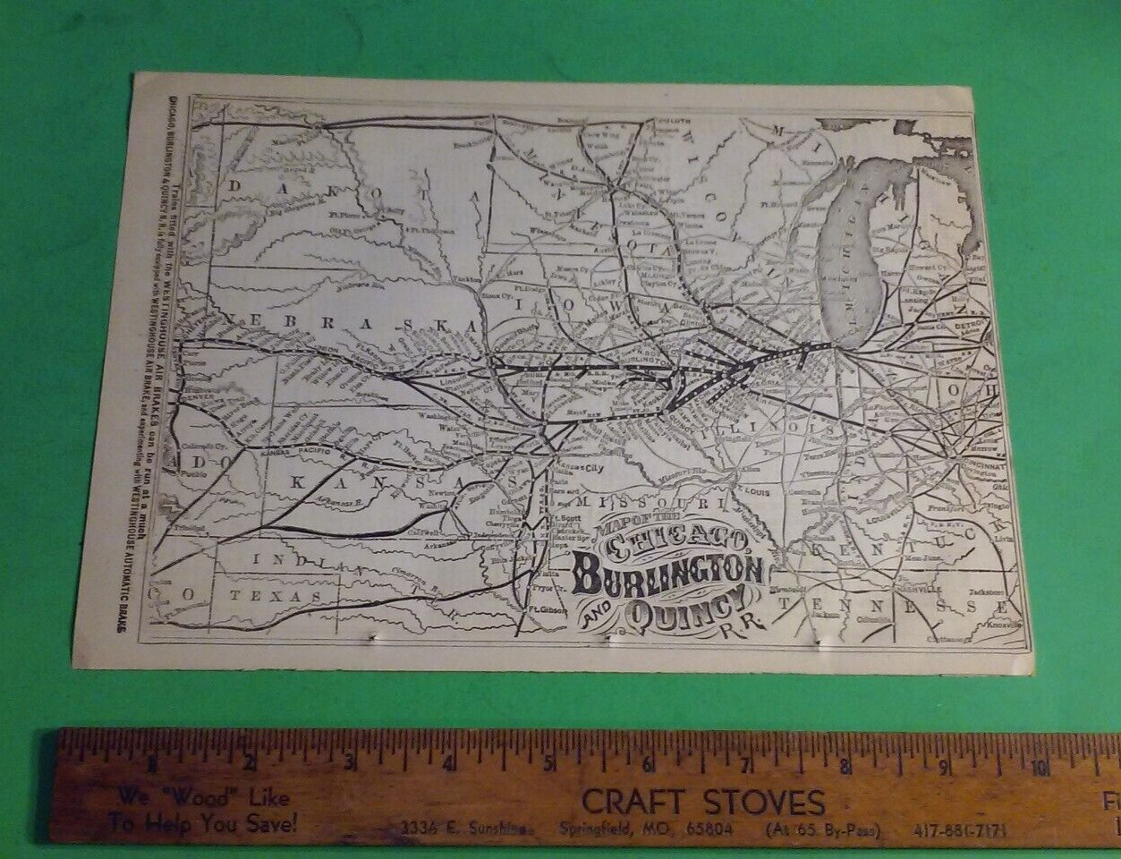 Rare 1876 CHICAGO, BURLINGTON and QUINCY Railroad Print Map & Routes