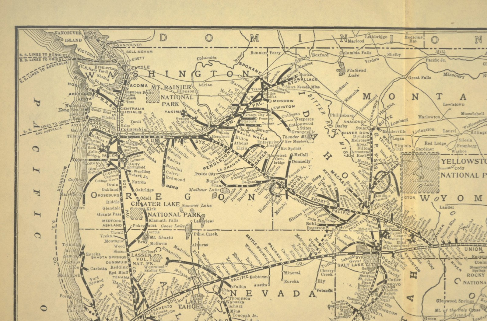 Antique UNION PACIFIC Railroad Map Oregon Washington Railroad LA&SL RR