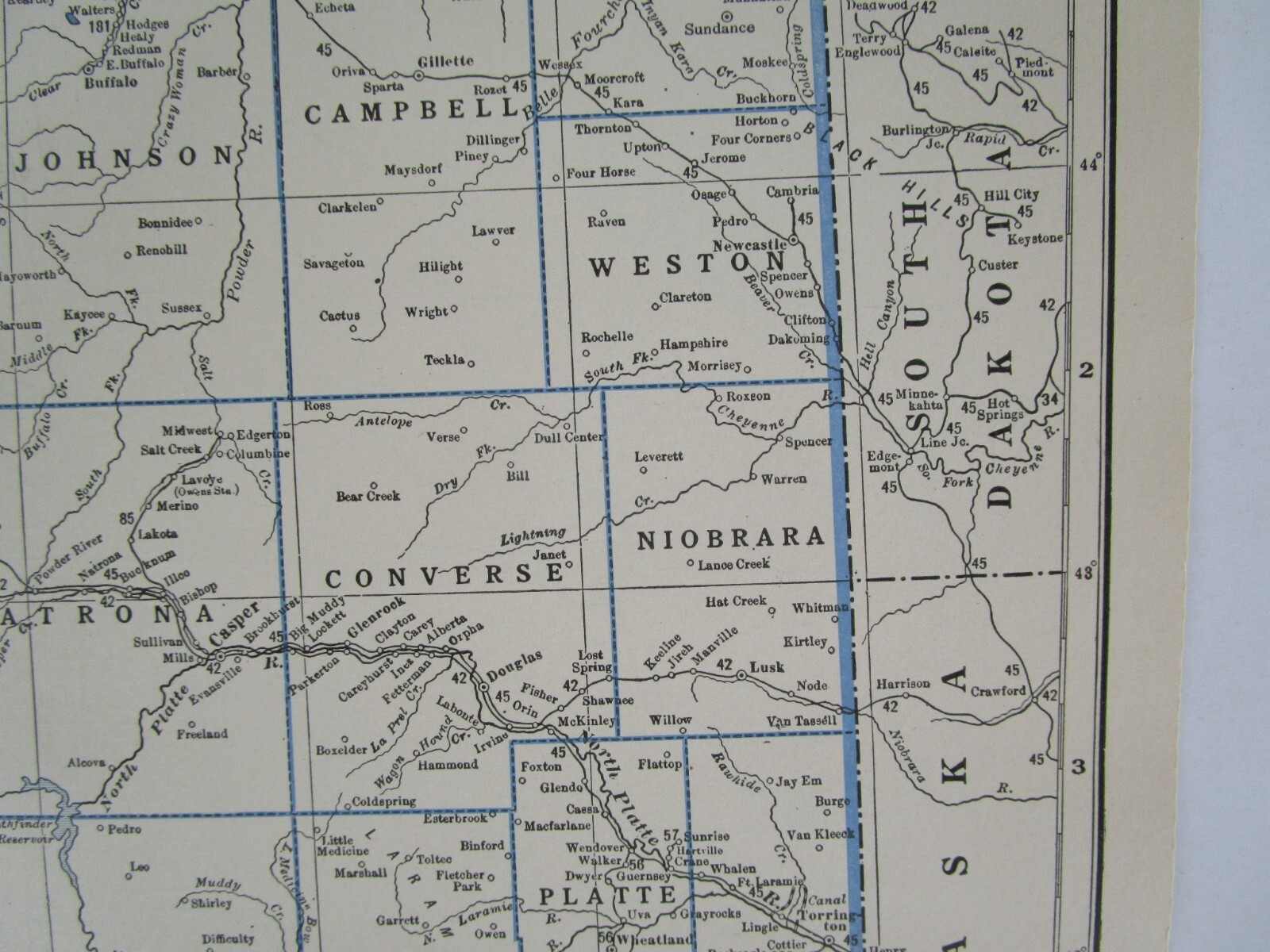 WY 1931 WYOMING RAILROAD Map. LARAMIE, NORTH PARK & WESTERN RR