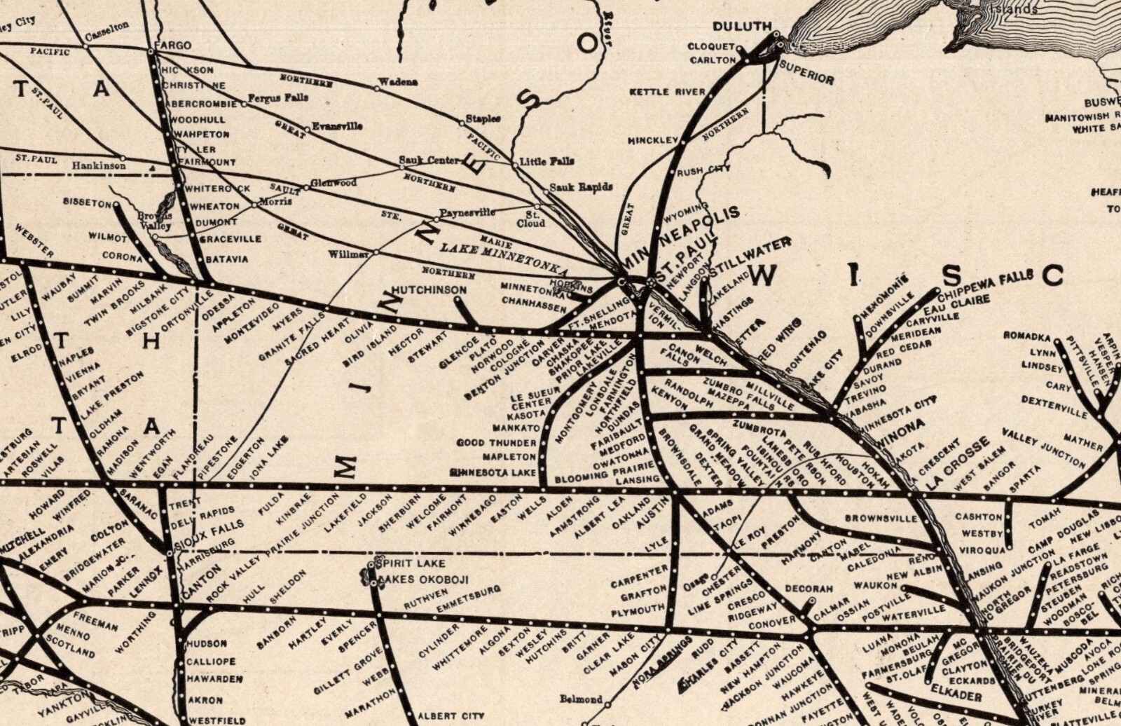 1906 Antique Chicago Milwaukee St Paul Railroad Map Vintage Railway Map #1908