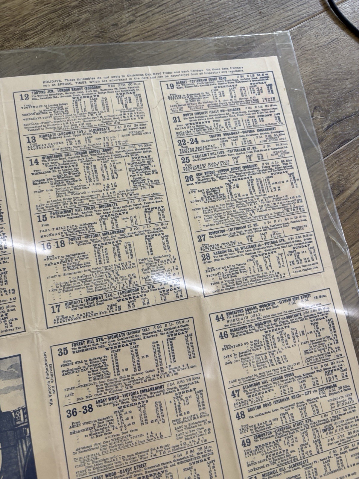 1932 LCC Trams Map Timetable London County Council Tramways Original Nov